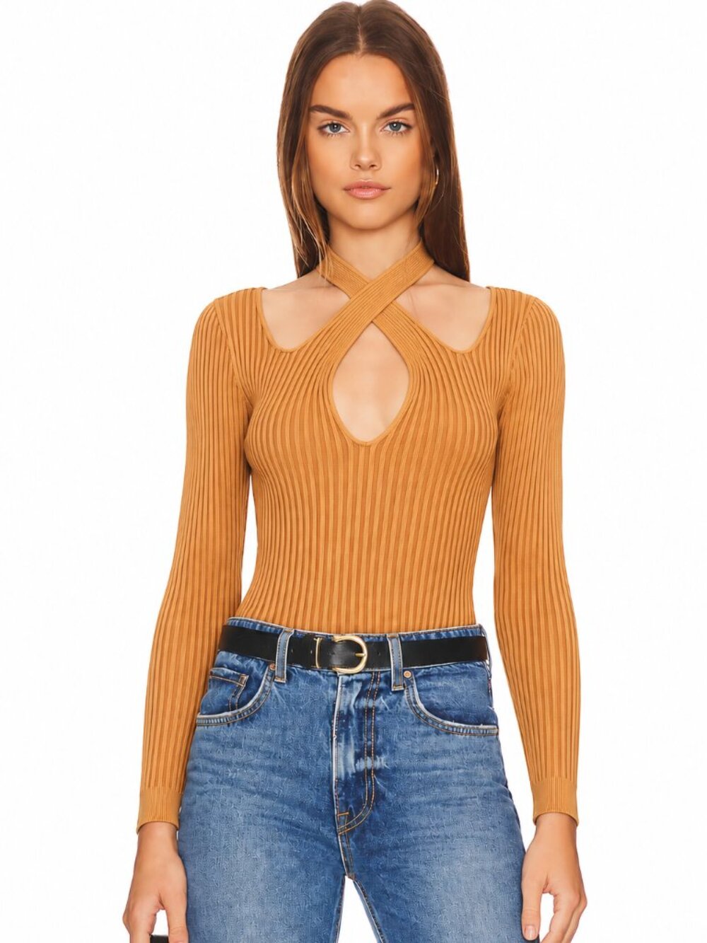MINKPINK Gianna Ribbed Knit Cutout Top Pecan Long Sleeve M NWT - Picture 8 of 8